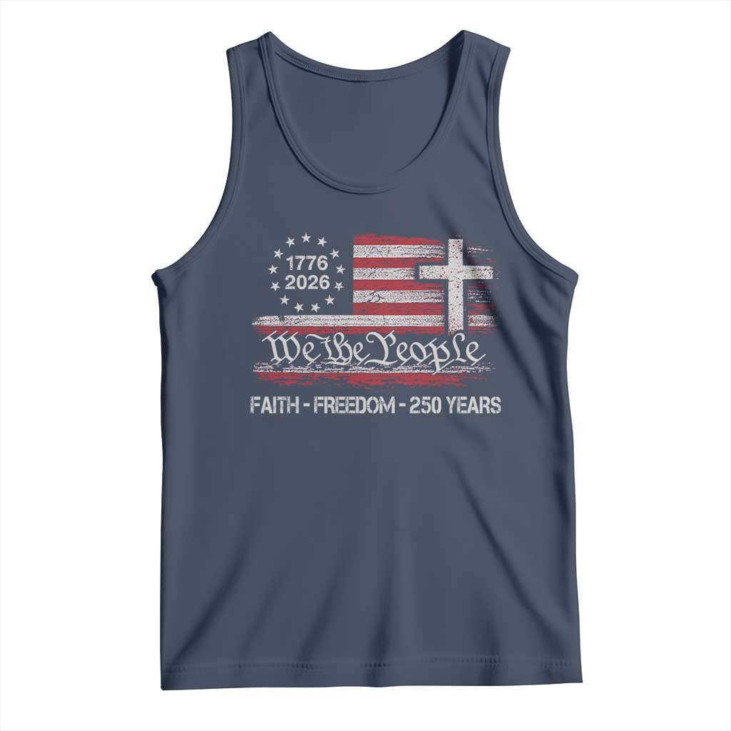 Faith Freedom 250 Years Tank Top Christian USA 250th Anniversary TS11 Navy Print Your Wear
