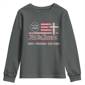 Faith Freedom 250 Years Youth Sweatshirt Christian USA 250th Anniversary TS11 Dark Heather Print Your Wear