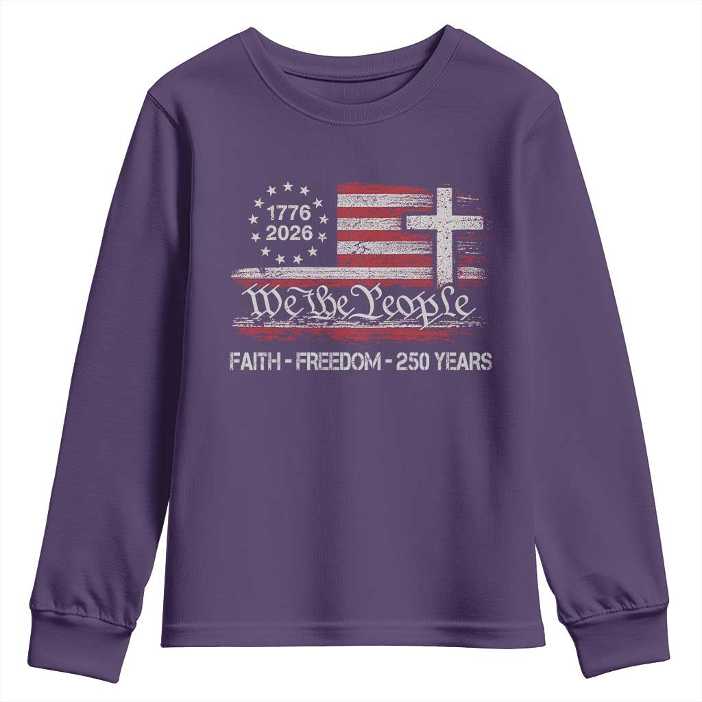 Faith Freedom 250 Years Youth Sweatshirt Christian USA 250th Anniversary TS11 Purple Print Your Wear