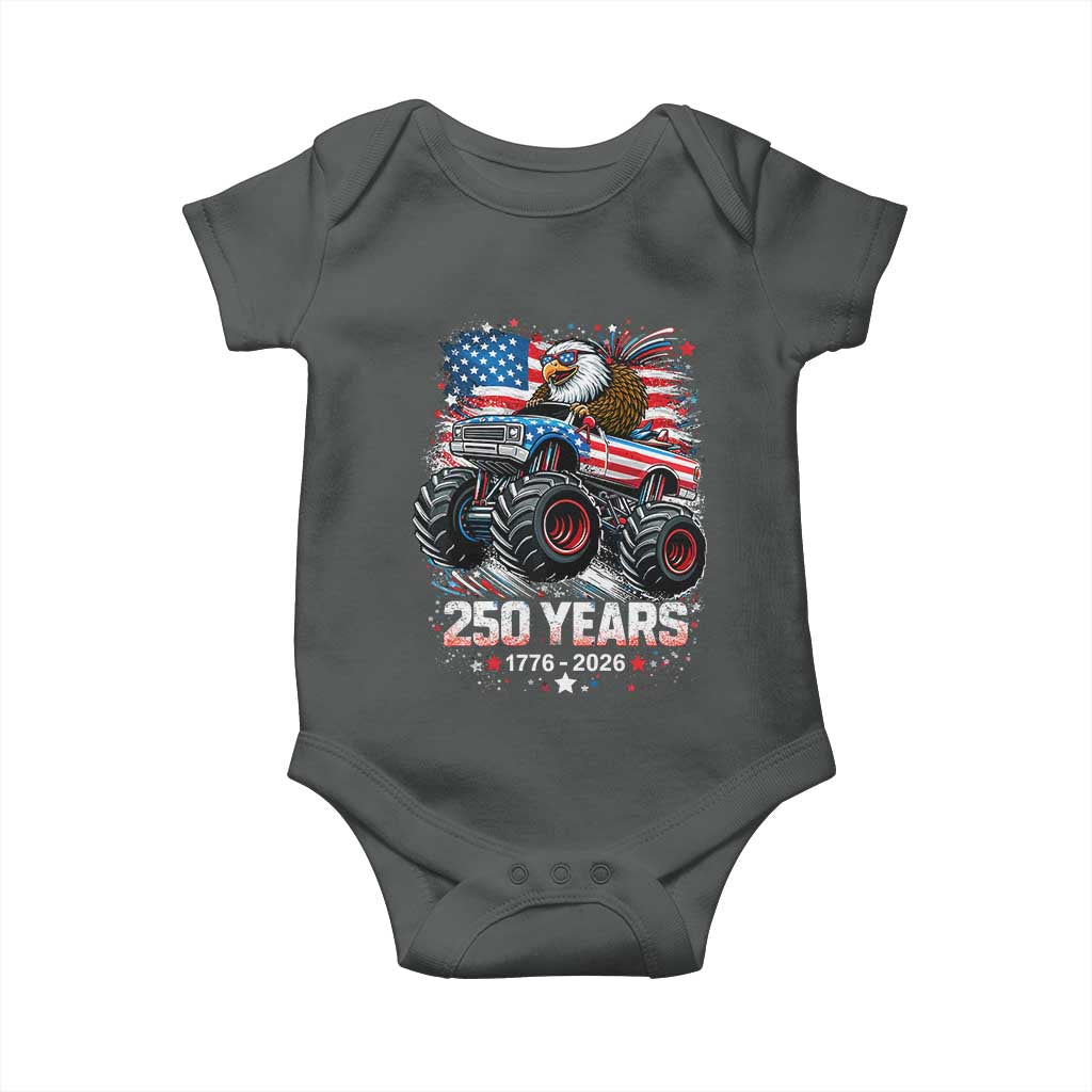 USA 250th Anniversary 250 Years 1776 2026 Monster Truck Eagle Baby Onesie TS11 Dark Heather Print Your Wear
