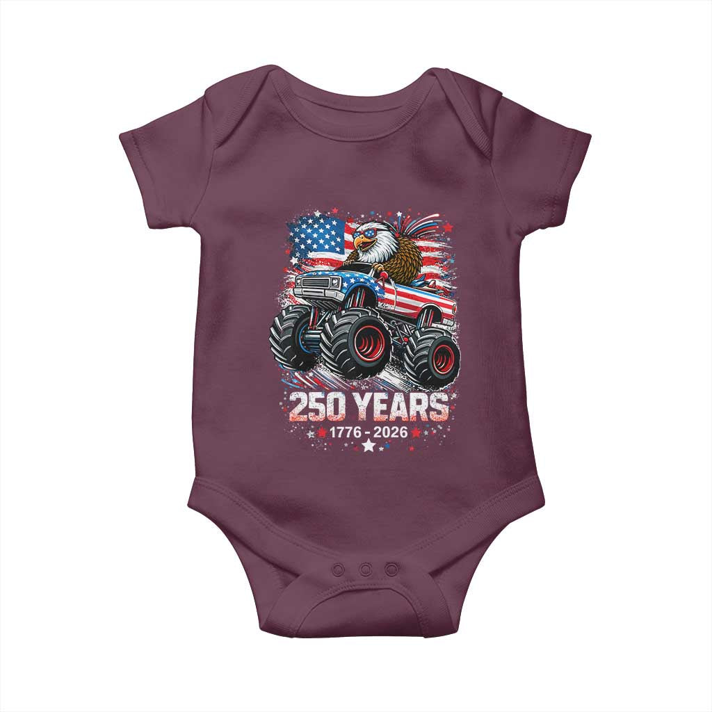 USA 250th Anniversary 250 Years 1776 2026 Monster Truck Eagle Baby Onesie TS11 Maroon Print Your Wear