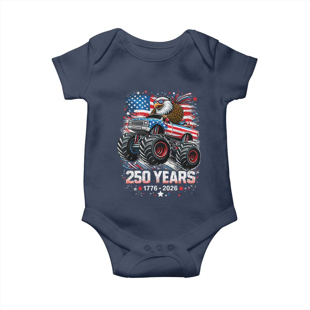 USA 250th Anniversary 250 Years 1776 2026 Monster Truck Eagle Baby Onesie TS11 Navy Print Your Wear