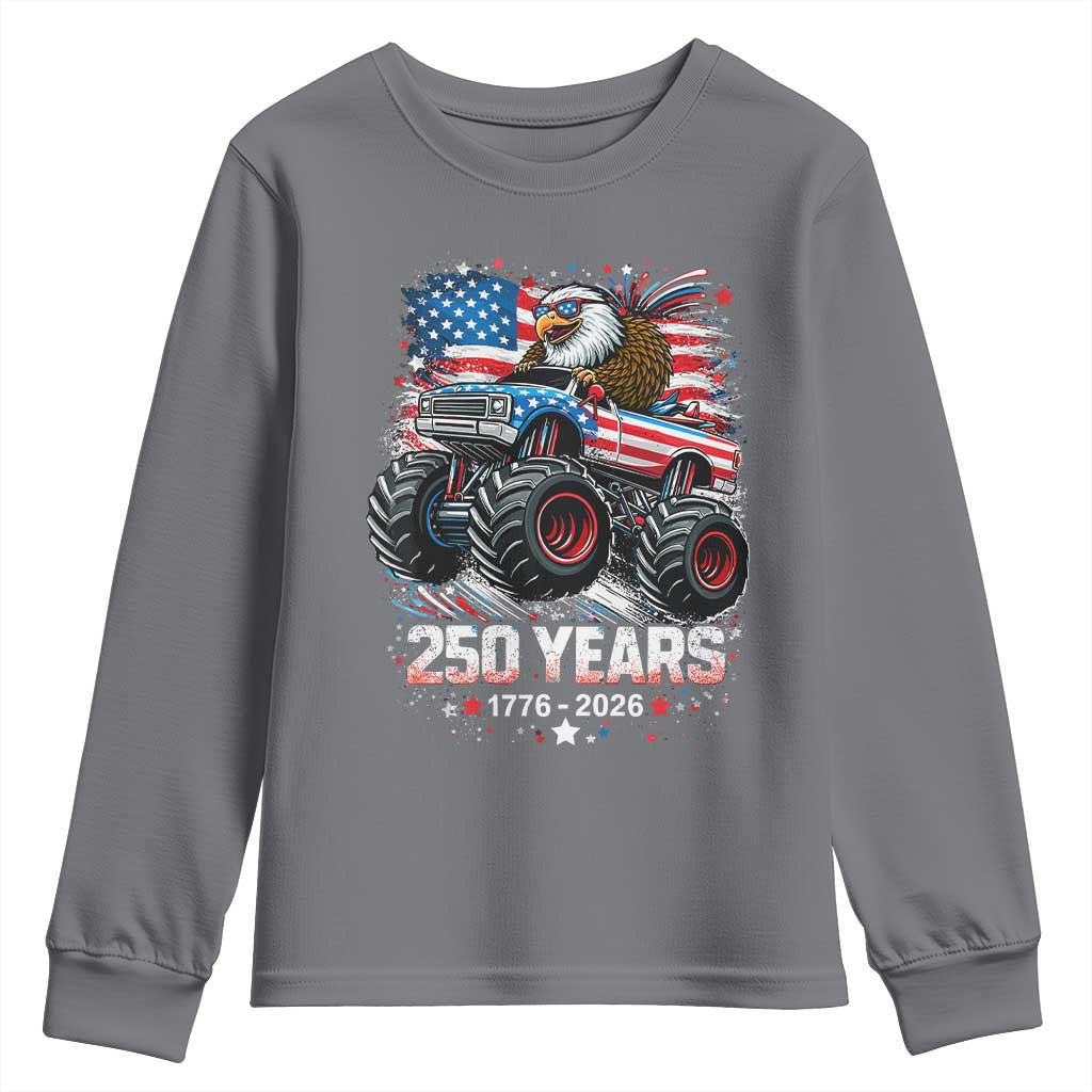 USA 250th Anniversary 250 Years 1776 2026 Monster Truck Eagle Youth Sweatshirt TS11 Charcoal Print Your Wear