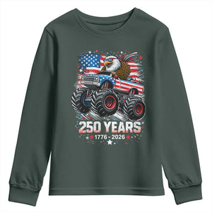 USA 250th Anniversary 250 Years 1776 2026 Monster Truck Eagle Youth Sweatshirt TS11 Dark Forest Green Print Your Wear
