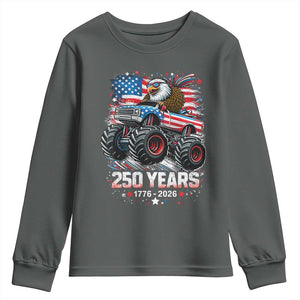 USA 250th Anniversary 250 Years 1776 2026 Monster Truck Eagle Youth Sweatshirt TS11 Dark Heather Print Your Wear