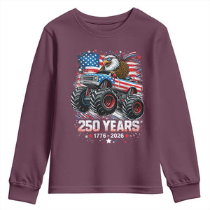 USA 250th Anniversary 250 Years 1776 2026 Monster Truck Eagle Youth Sweatshirt TS11 Maroon Print Your Wear