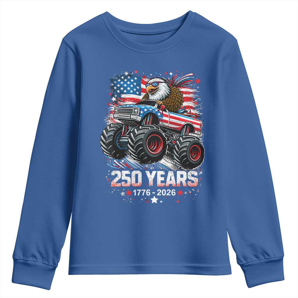 USA 250th Anniversary 250 Years 1776 2026 Monster Truck Eagle Youth Sweatshirt TS11 Royal Blue Print Your Wear