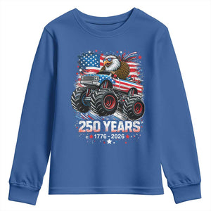USA 250th Anniversary 250 Years 1776 2026 Monster Truck Eagle Youth Sweatshirt TS11 Royal Blue Print Your Wear