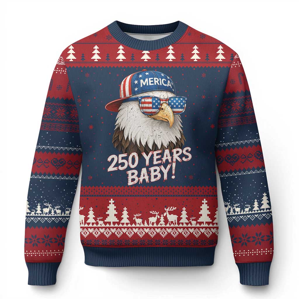 250th Anniversary USA 250 Years Baby Bald Eagle Ugly Christmas Sweater TS11 Navy Red Print Your Wear