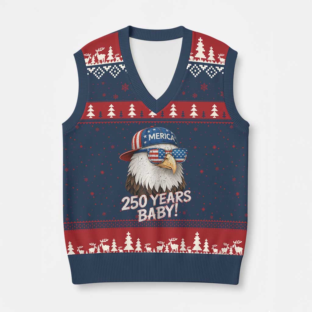 250th Anniversary USA 250 Years Baby Bald Eagle V-Neck Knit Sweater Vest TS11 Navy Red Print Your Wear