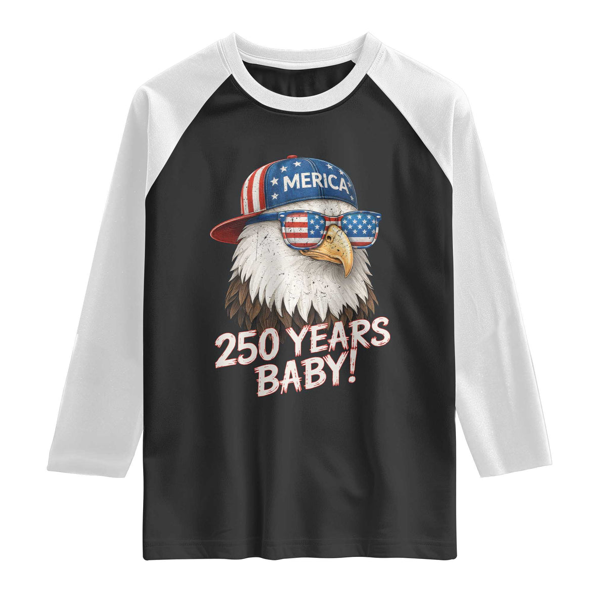 250th Anniversary USA 250 Years Baby Bald Eagle Raglan Shirt TS11 Black White Print Your Wear