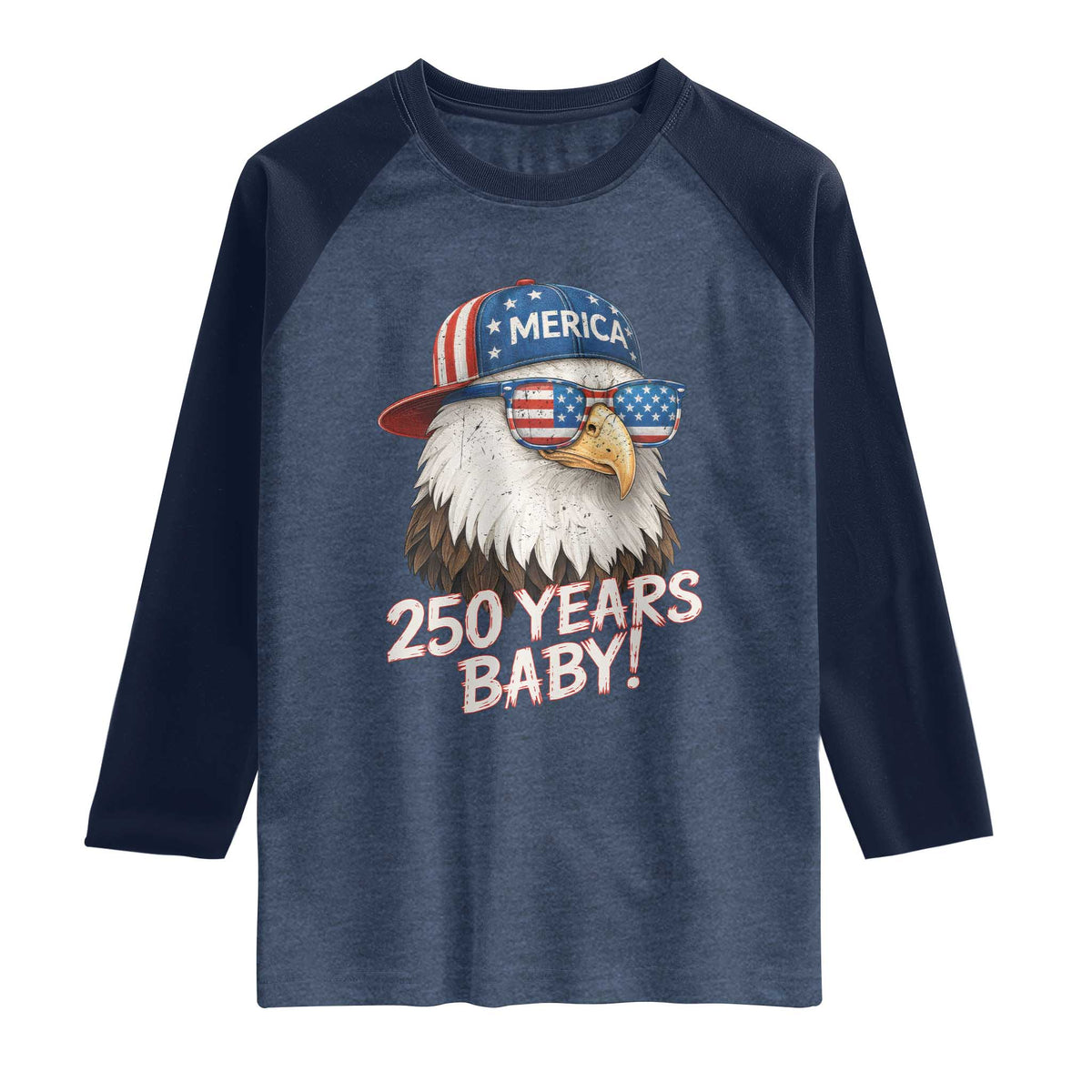 250th Anniversary USA 250 Years Baby Bald Eagle Raglan Shirt TS11 Heather Denim Navy Print Your Wear