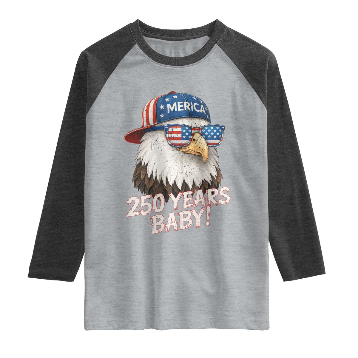 250th Anniversary USA 250 Years Baby Bald Eagle Raglan Shirt TS11 Heather Gray Heather Charcoal Print Your Wear