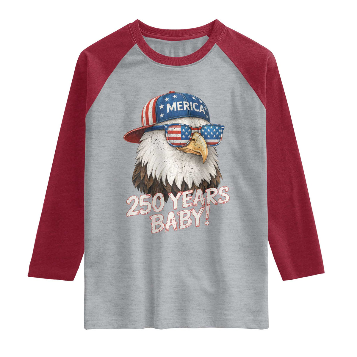 250th Anniversary USA 250 Years Baby Bald Eagle Raglan Shirt TS11 Heather Gray Heather Red Print Your Wear