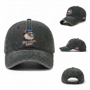 250th Anniversary USA 250 Years Baby Bald Eagle Washed Cotton Baseball Cap TS11 Washed Cap Universal Fit Dark Green Print Your Wear