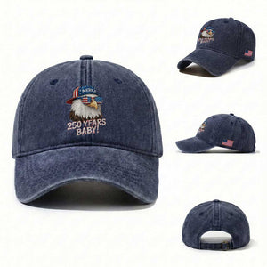 250th Anniversary USA 250 Years Baby Bald Eagle Washed Cotton Baseball Cap TS11 Washed Cap Universal Fit Navy Print Your Wear