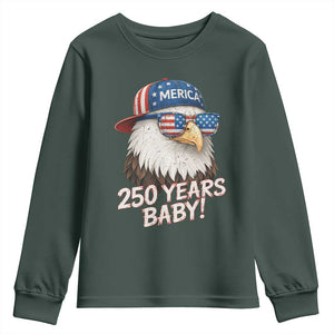 250th Anniversary USA 250 Years Baby Bald Eagle Youth Sweatshirt TS11 Dark Forest Green Print Your Wear
