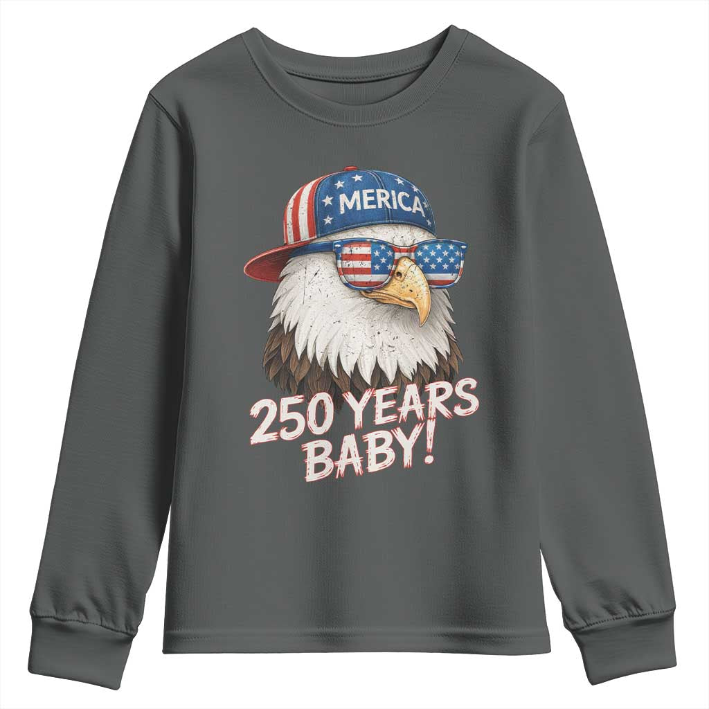 250th Anniversary USA 250 Years Baby Bald Eagle Youth Sweatshirt TS11 Dark Heather Print Your Wear
