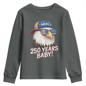 250th Anniversary USA 250 Years Baby Bald Eagle Youth Sweatshirt TS11 Dark Heather Print Your Wear