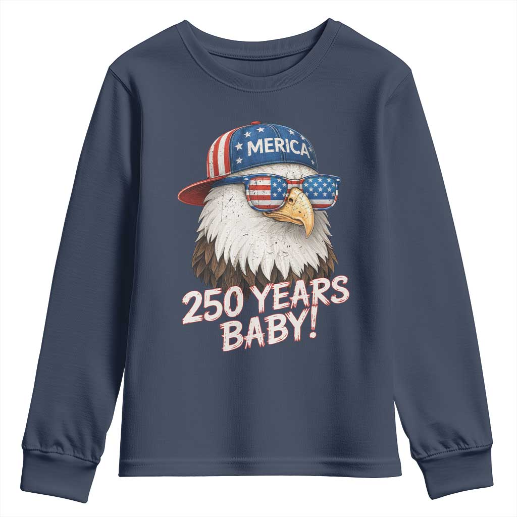 250th Anniversary USA 250 Years Baby Bald Eagle Youth Sweatshirt TS11 Navy Print Your Wear