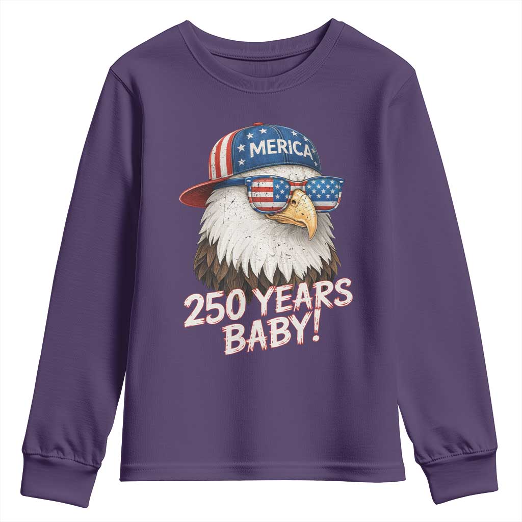 250th Anniversary USA 250 Years Baby Bald Eagle Youth Sweatshirt TS11 Purple Print Your Wear