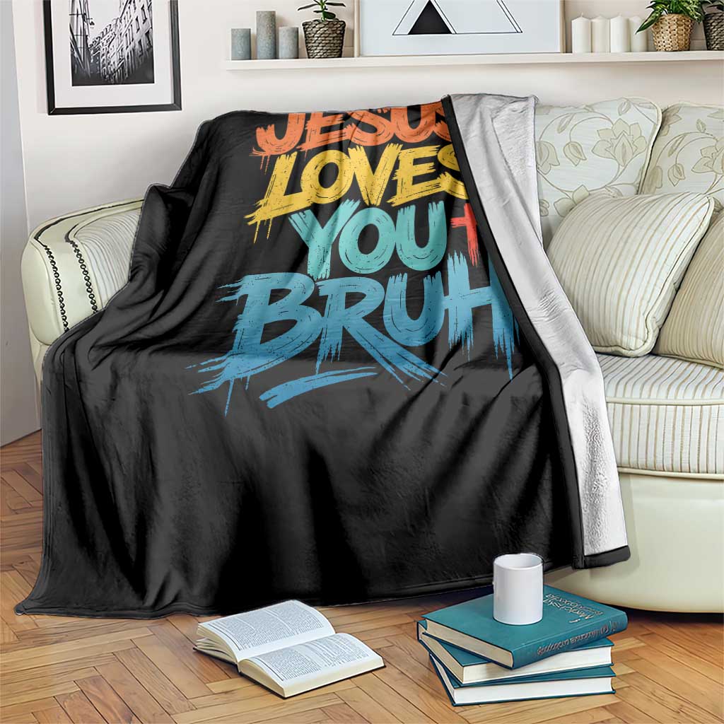 Jesus Loves You Bruh Throw Blanket Funny Christian Believer Faith God Retro Religious TS11 Print Your Wear
