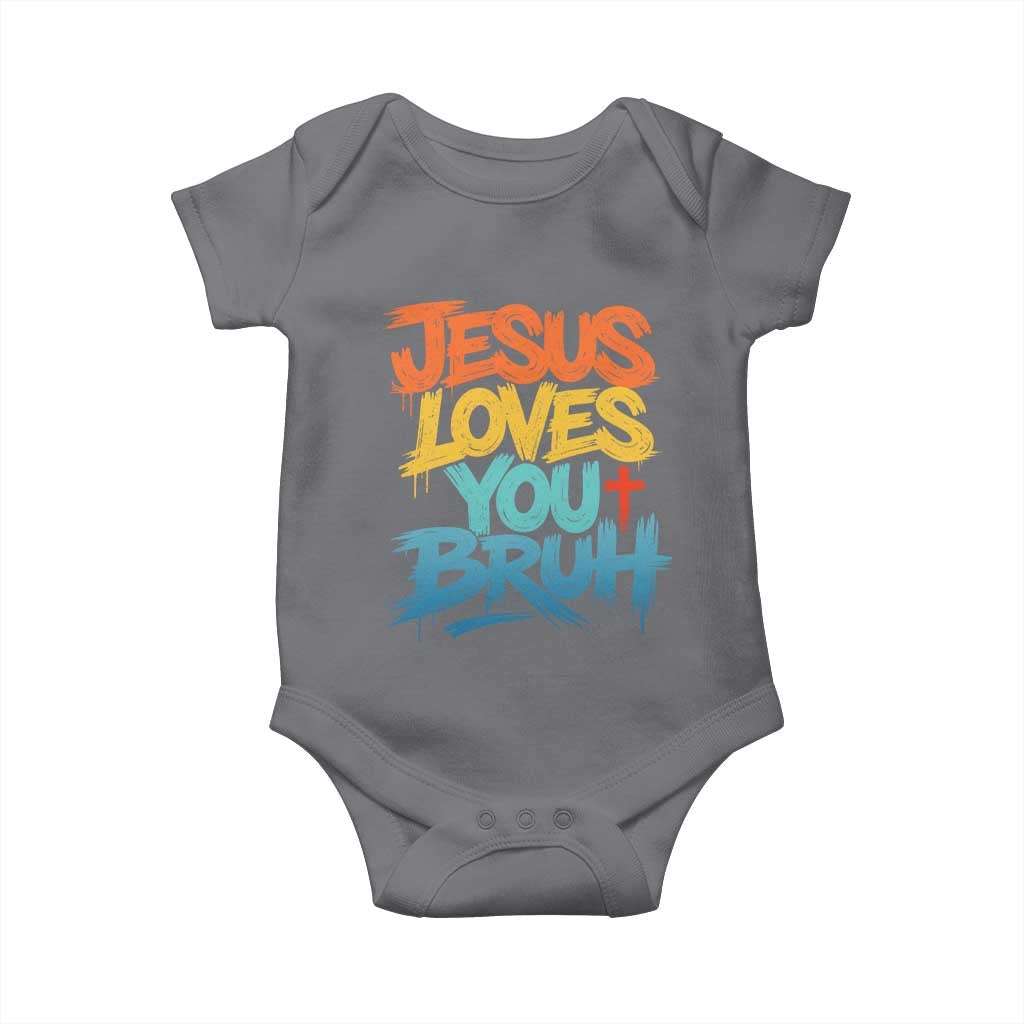 Jesus Loves You Bruh Baby Onesie Funny Christian Believer Faith God Retro Religious TS11 Charcoal Print Your Wear