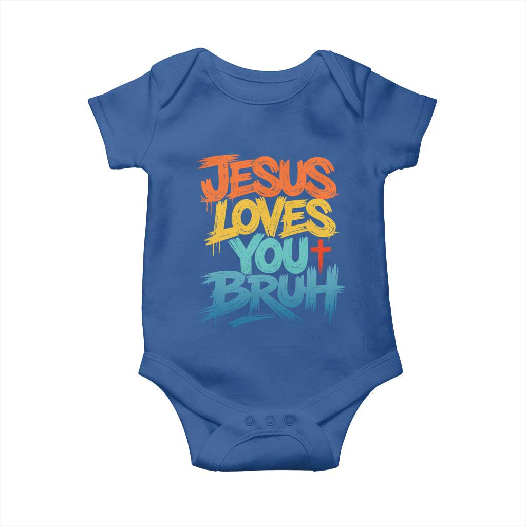 Jesus Loves You Bruh Baby Onesie Funny Christian Believer Faith God Retro Religious TS11 Royal Blue Print Your Wear