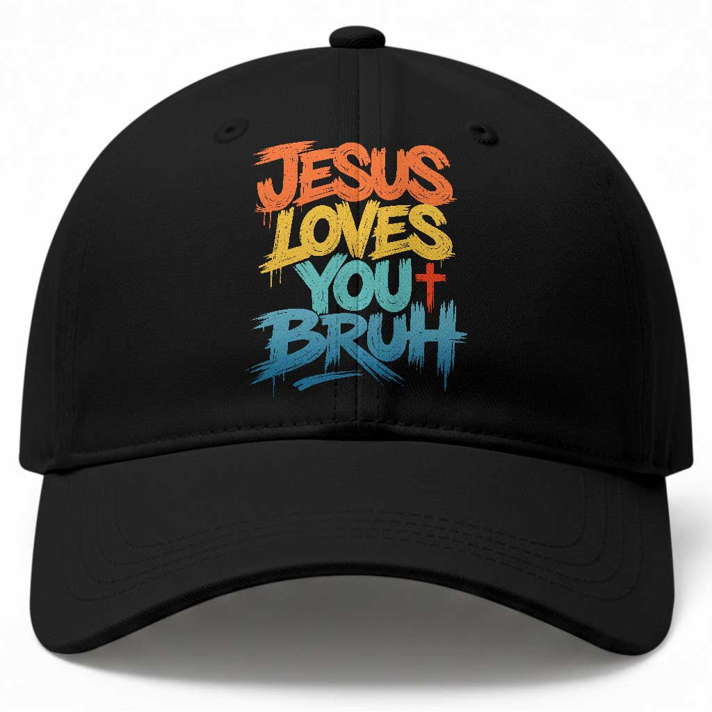 Jesus Loves You Bruh Baseball Cap Funny Christian Believer Faith God Retro Religious TS11 Print Your Wear
