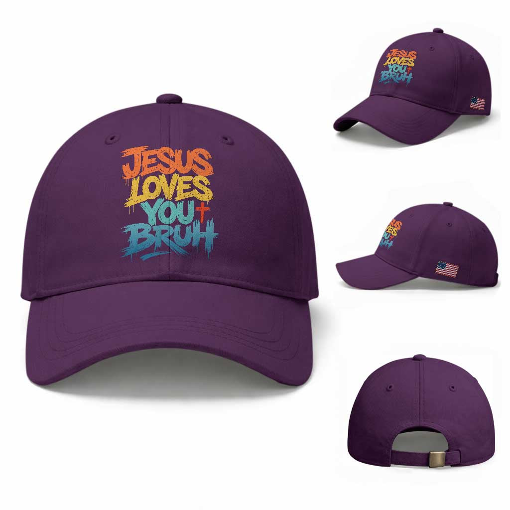 Jesus Loves You Bruh Baseball Cap Funny Christian Believer Faith God Retro Religious TS11 Baseball Cap Universal Fit Purple Print Your Wear