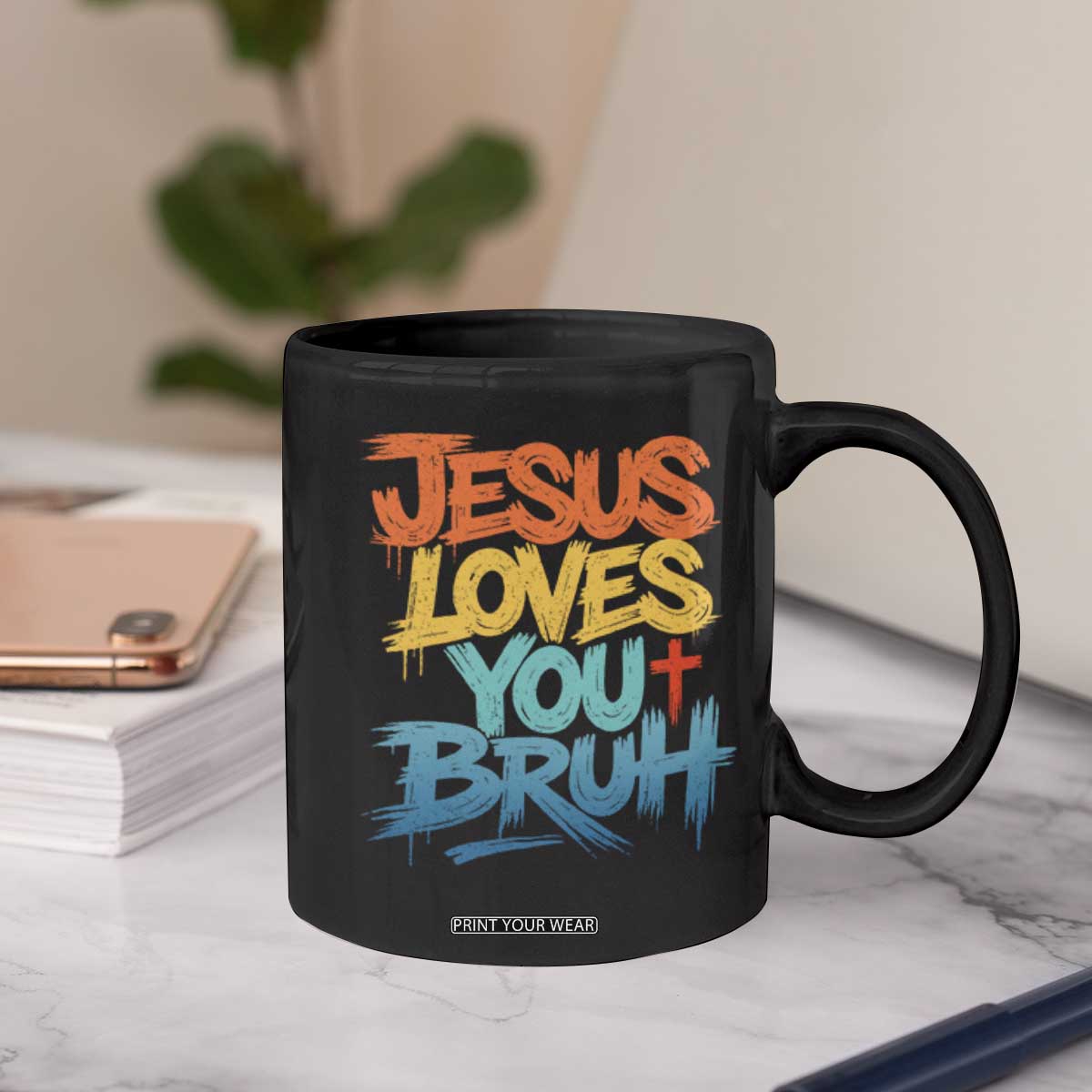 Jesus Loves You Bruh Coffee Mug Funny Christian Believer Faith God Retro Religious TS11 Print Your Wear