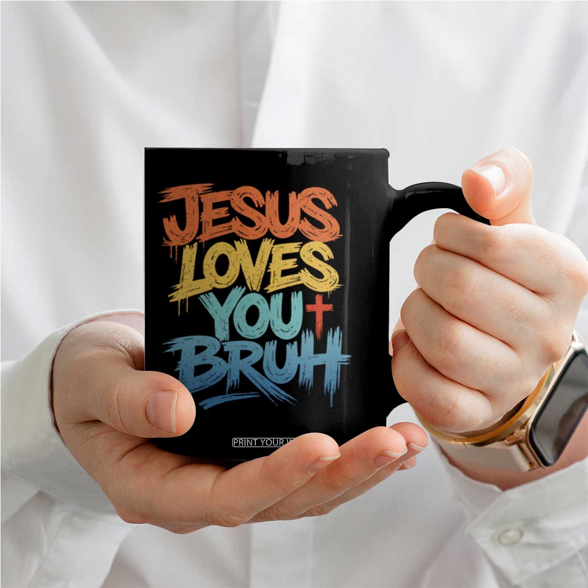 Jesus Loves You Bruh Coffee Mug Funny Christian Believer Faith God Retro Religious TS11 Print Your Wear
