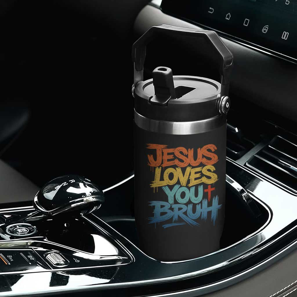 Jesus Loves You Bruh Flip Straw Tumbler Funny Christian Believer Faith God Retro Religious TS11 Print Your Wear