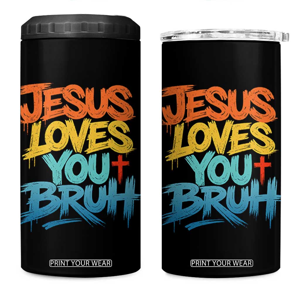 Jesus Loves You Bruh 4 in 1 Can Cooler Tumbler Funny Christian Believer Faith God Retro Religious TS11 One Size: 16 oz Black Print Your Wear