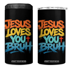 Jesus Loves You Bruh 4 in 1 Can Cooler Tumbler Funny Christian Believer Faith God Retro Religious TS11 One Size: 16 oz Black Print Your Wear