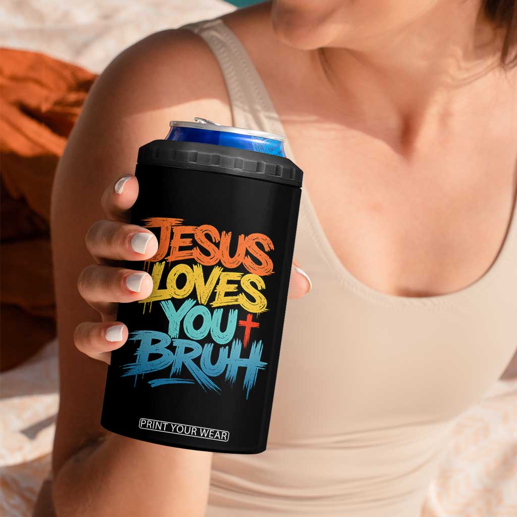 Jesus Loves You Bruh 4 in 1 Can Cooler Tumbler Funny Christian Believer Faith God Retro Religious TS11 Print Your Wear