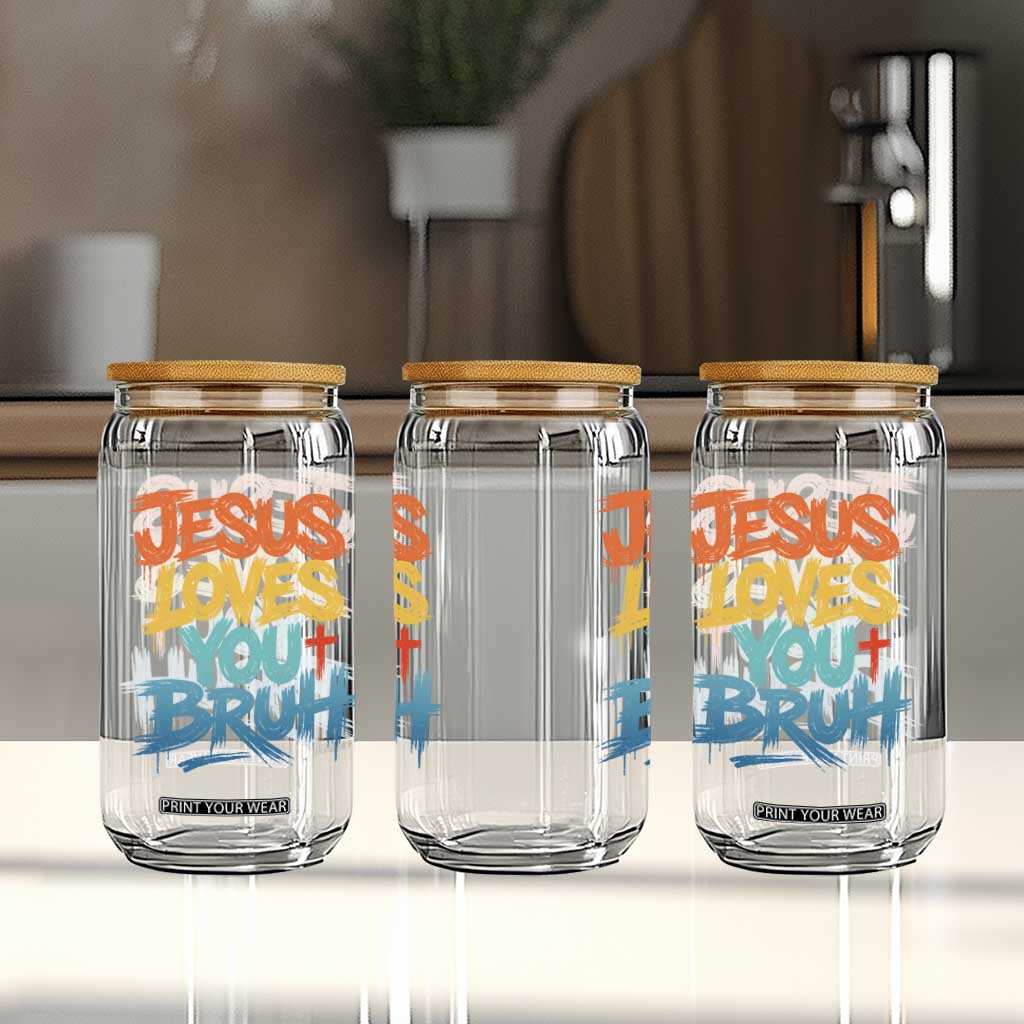 Jesus Loves You Bruh Glass Can Funny Christian Believer Faith God Retro Religious TS11 Print Your Wear