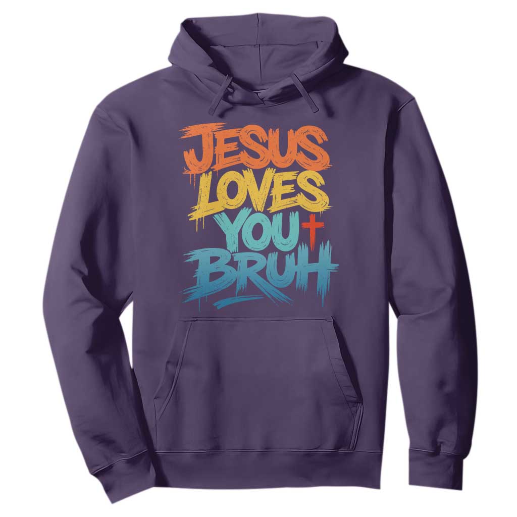 Jesus Loves You Bruh Hoodie Funny Christian Believer Faith God Retro Religious TS11 Purple Print Your Wear