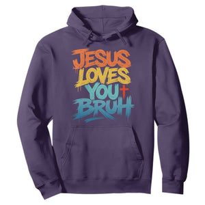 Jesus Loves You Bruh Hoodie Funny Christian Believer Faith God Retro Religious TS11 Purple Print Your Wear