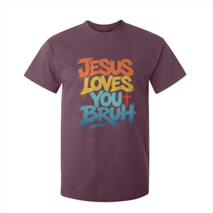 Jesus Loves You Bruh T Shirt For Kid Funny Christian Believer Faith God Retro Religious TS11 Maroon Print Your Wear