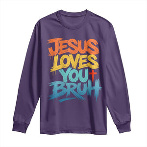 Jesus Loves You Bruh Long Sleeve Shirt Funny Christian Believer Faith God Retro Religious TS11 Purple Print Your Wear