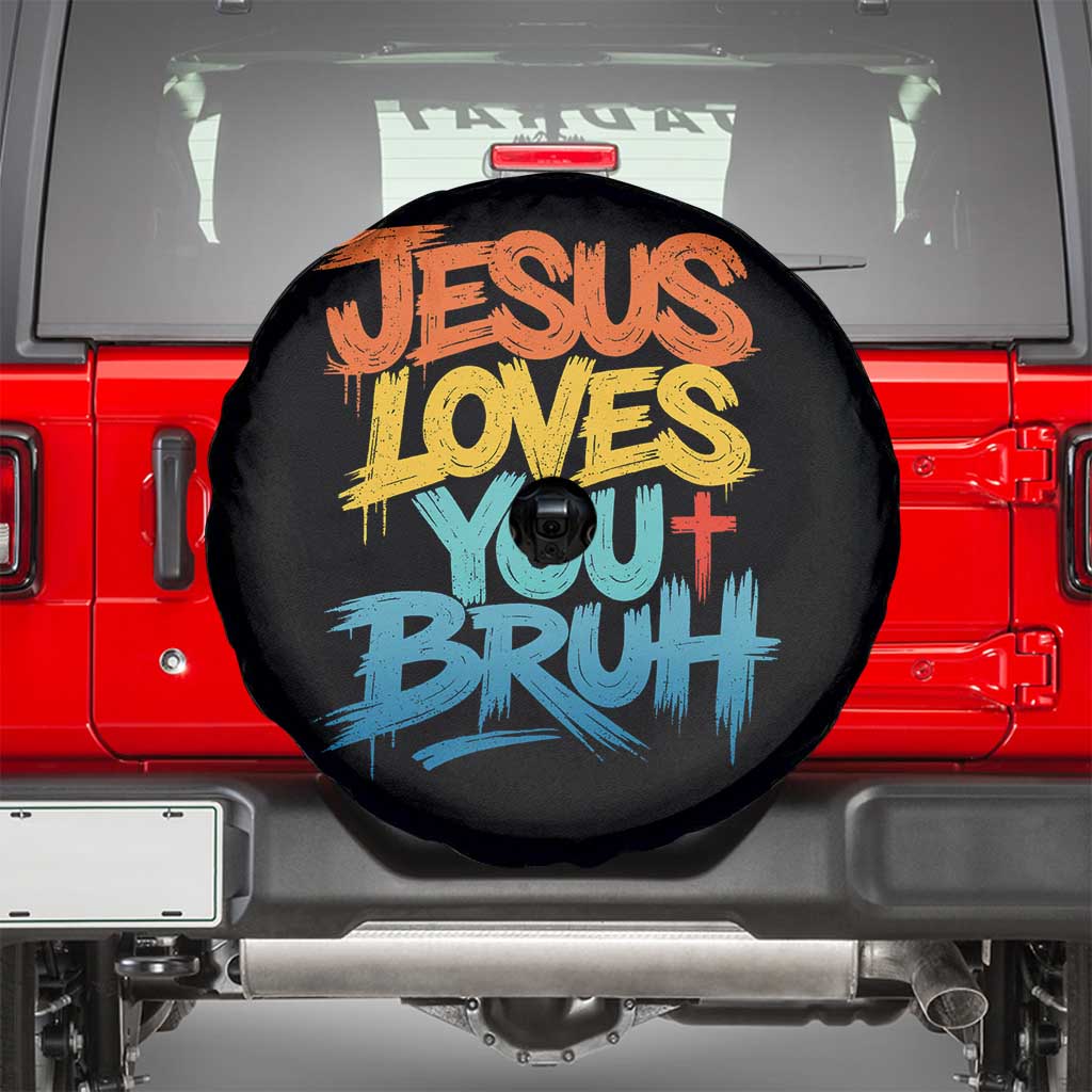 Jesus Loves You Bruh Spare Tire Cover Funny Christian Believer Faith God Retro Religious TS11 Black Print Your Wear