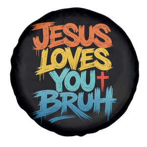 Jesus Loves You Bruh Spare Tire Cover Funny Christian Believer Faith God Retro Religious TS11 Print Your Wear