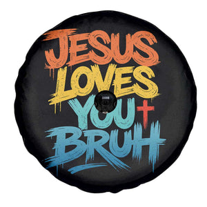 Jesus Loves You Bruh Spare Tire Cover Funny Christian Believer Faith God Retro Religious TS11 Print Your Wear