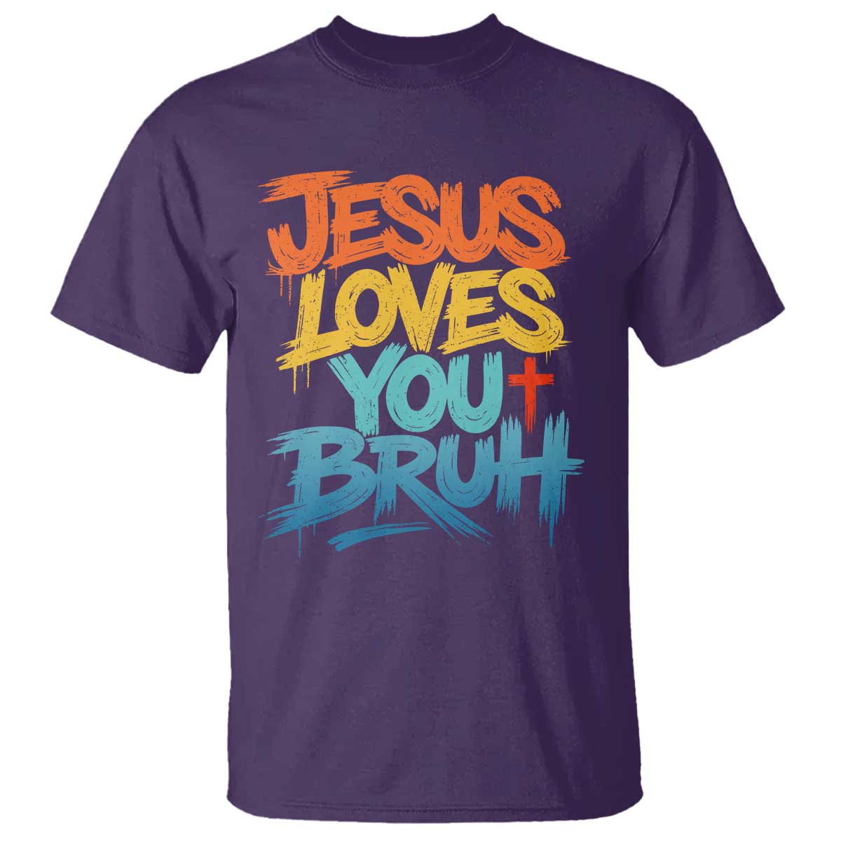 Jesus Loves You Bruh T Shirt Funny Christian Believer Faith God Retro Religious TS11 Purple Print Your Wear