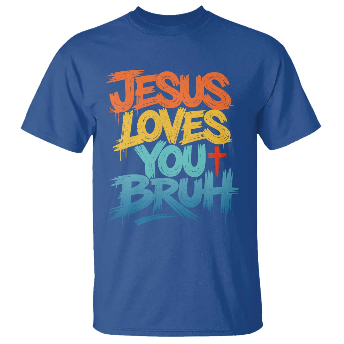 Jesus Loves You Bruh T Shirt Funny Christian Believer Faith God Retro Religious TS11 Royal Blue Print Your Wear