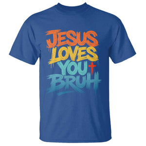 Jesus Loves You Bruh T Shirt Funny Christian Believer Faith God Retro Religious TS11 Royal Blue Print Your Wear