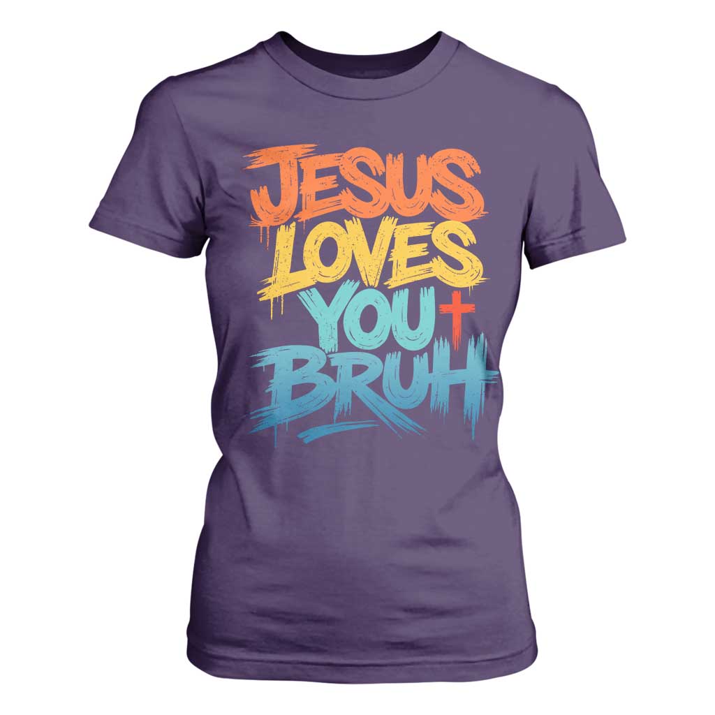 Jesus Loves You Bruh T Shirt For Women Funny Christian Believer Faith God Retro Religious TS11 Purple Print Your Wear