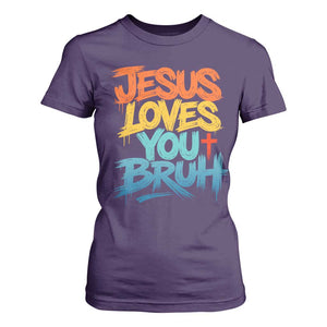 Jesus Loves You Bruh T Shirt For Women Funny Christian Believer Faith God Retro Religious TS11 Purple Print Your Wear