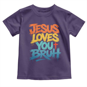 Jesus Loves You Bruh Toddler T Shirt Funny Christian Believer Faith God Retro Religious TS11 Purple Print Your Wear